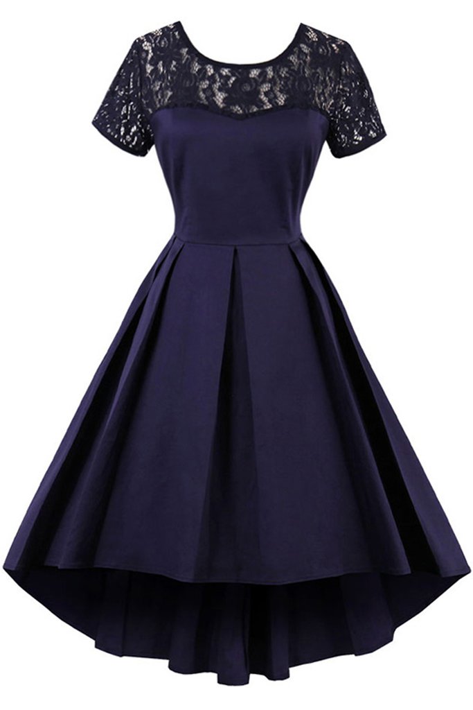 Sweetie Sheer Lace Scoop High Low Skirt Girls Wear Navy Blue Cocktail Dress Homecoming Dancing Gown - Click Image to Close