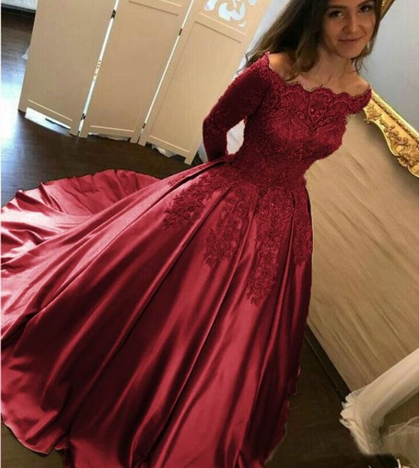 Princess Long Sleeves Dark Red Designer Quinceanera Dress Sweet 16 Ball Gown Court Train - Click Image to Close