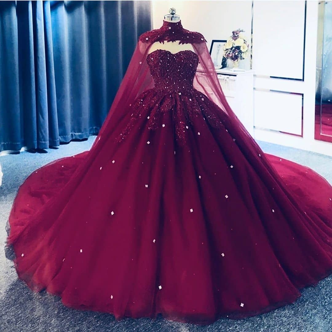 Luxurious Applique Crystals Accented Cathedral Train Quinceanear Ball Gown With Detachable Cape - Click Image to Close