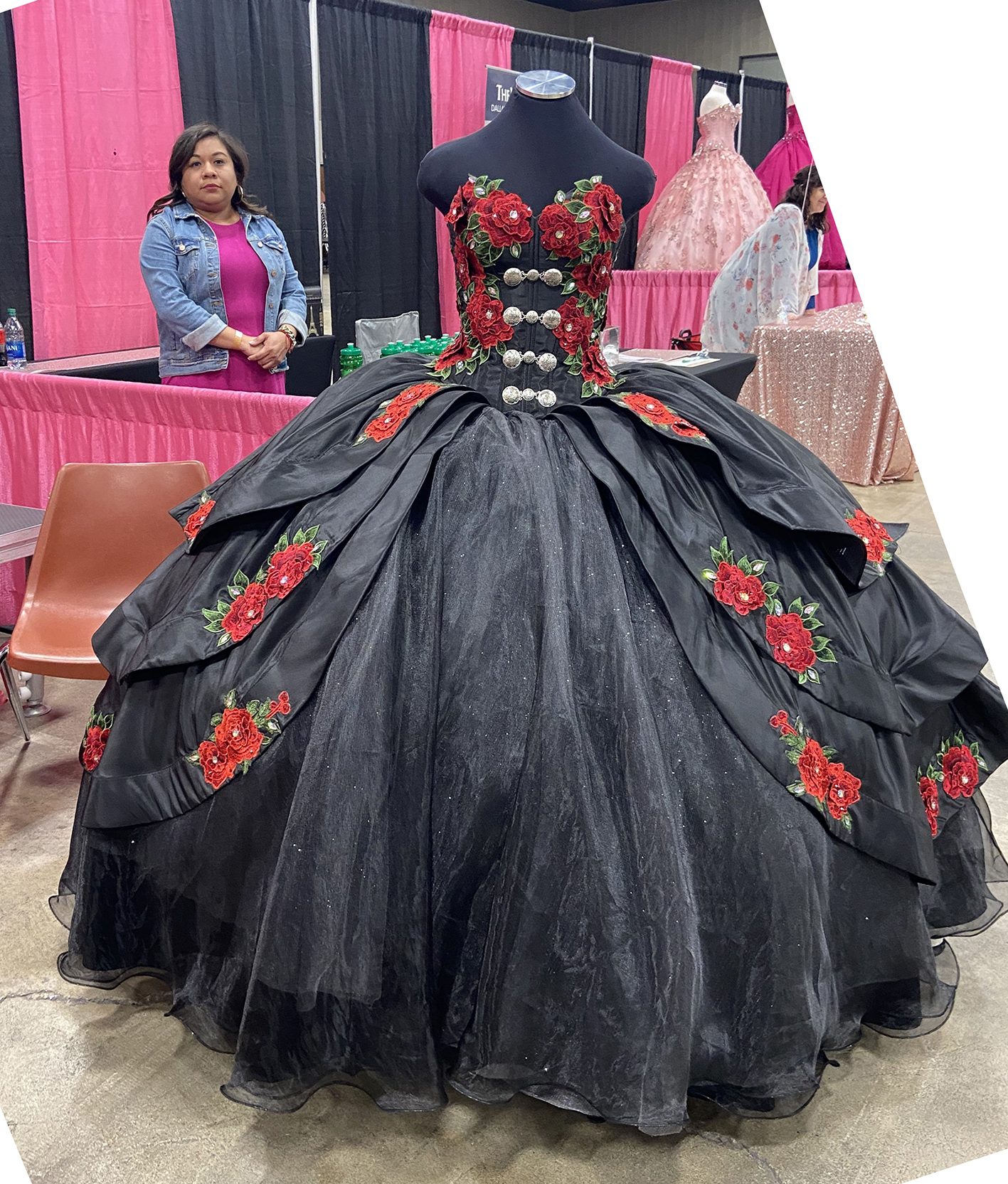 Hot Sale Sweetheart Medallions Layered Peplum Mexican Black Quinceanera Dress - Click Image to Close