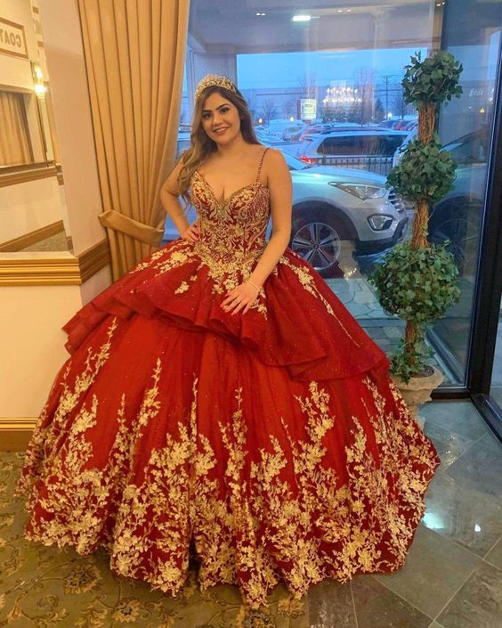 Captivate Embroidered Sleeveless V-neck Princesa Quinceanera Dress Wine Red and Gold - Click Image to Close