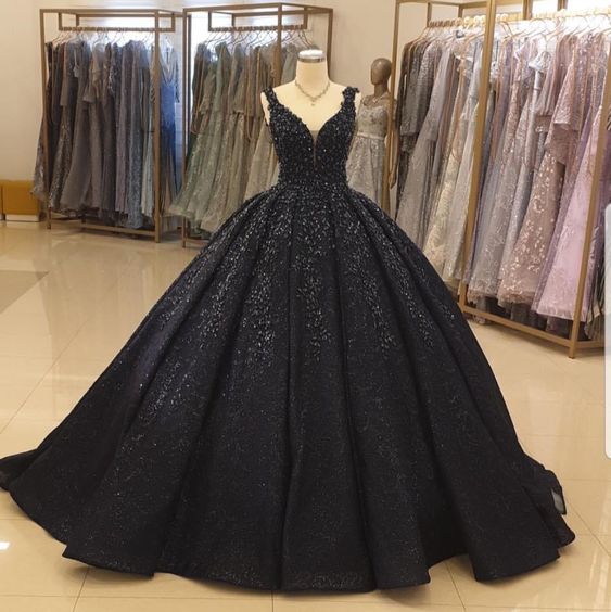 2023 Double Straps Sparkle Beaded Pleats Quinceanera Dress Black - Click Image to Close