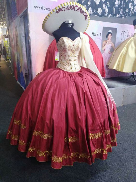 Floor Length Flat Embroidery Charro Insignia Medallions Beaded Quinceanera Dress Charro - Click Image to Close