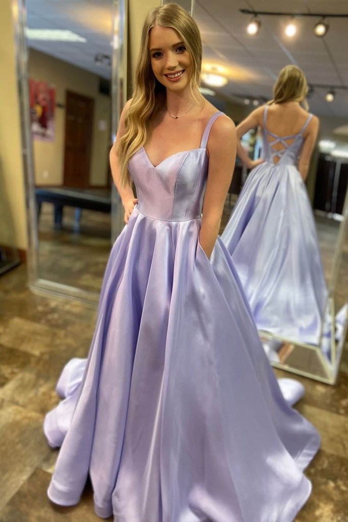 Double Straps Lavender Plain and Neat Quiet Formal Prom Dress Court Train - Click Image to Close