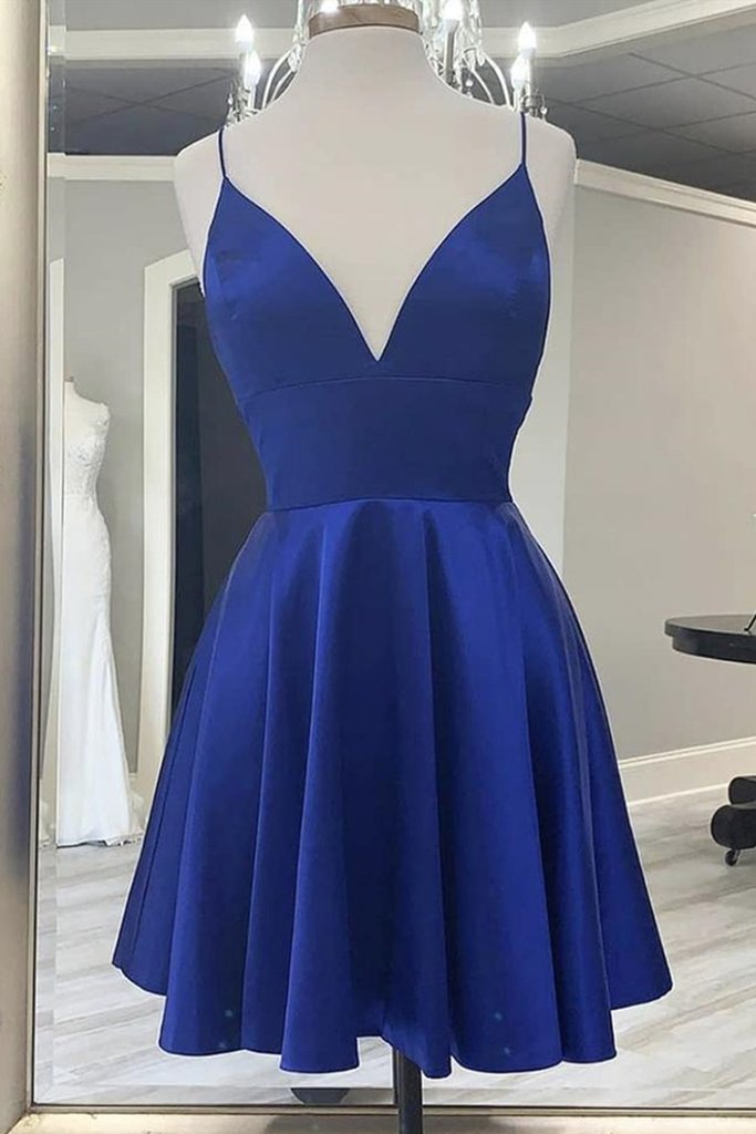 Spaghetti Strap Royal Blue Graduation Homecoming Dress Plentiful Big Tits - Click Image to Close