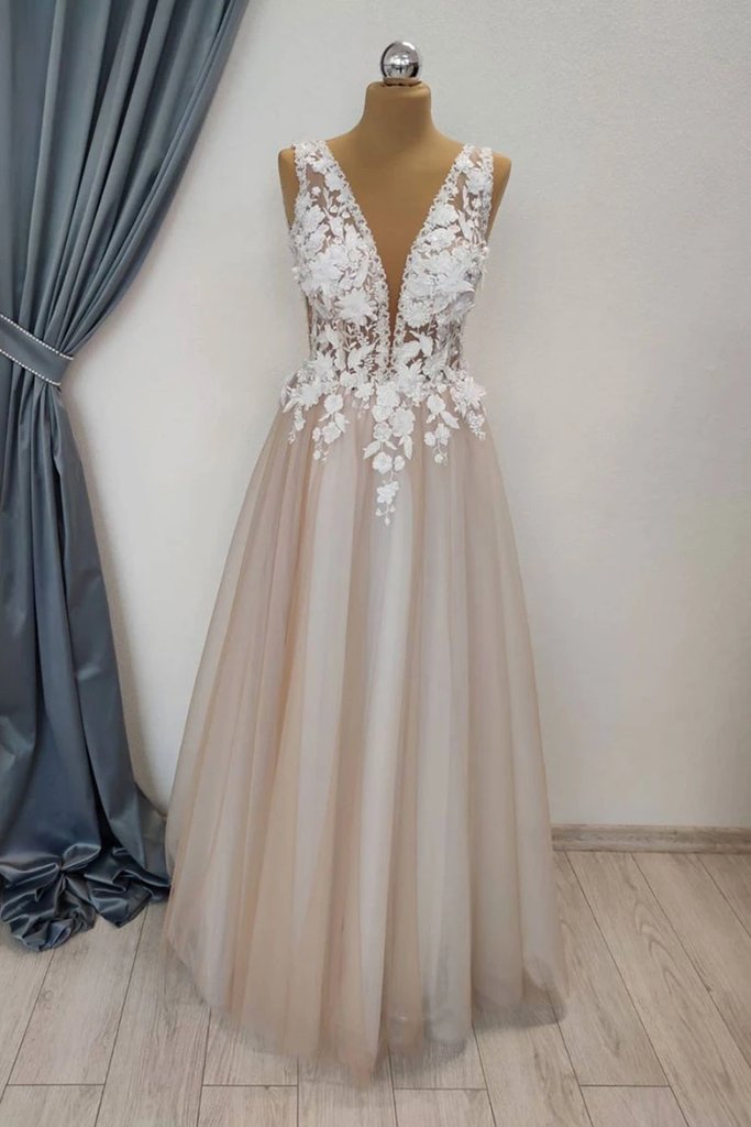Sheer Nude Bodice 3D Flowers Accented Formal Evening Dress 30 Years Old Lady - Click Image to Close