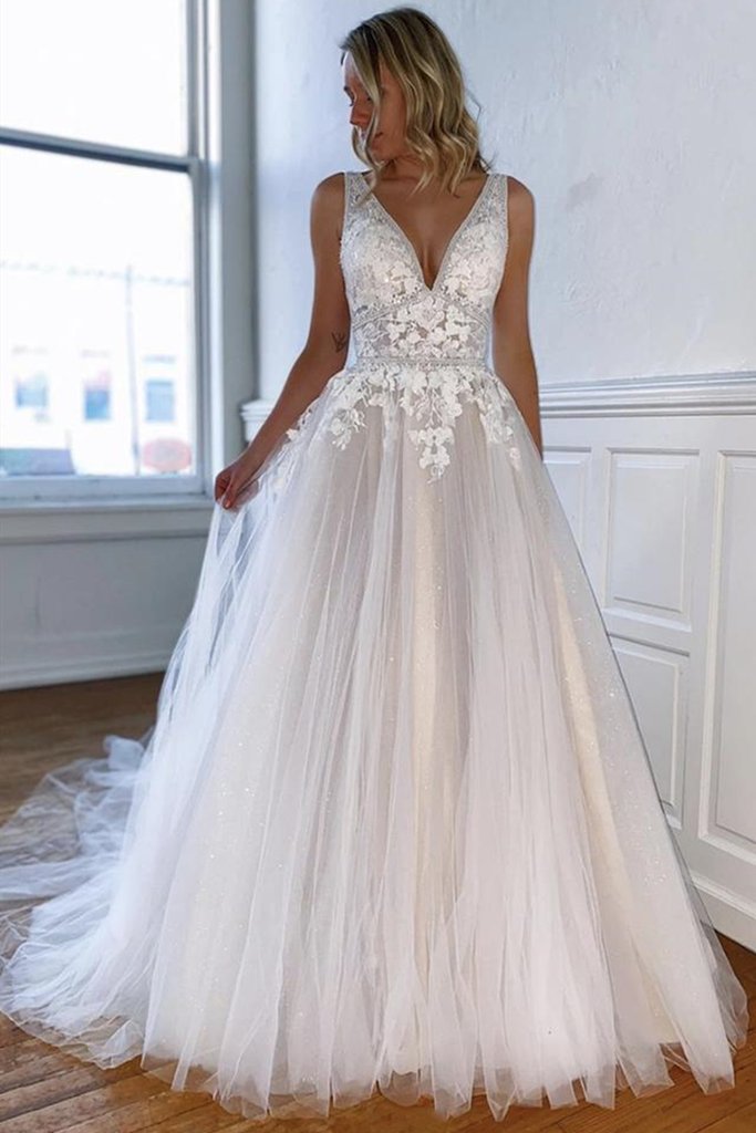 Sheer Waistline Nude Lining With Multilayers Tulle Prom Dress White Like Wedding Dress - Click Image to Close