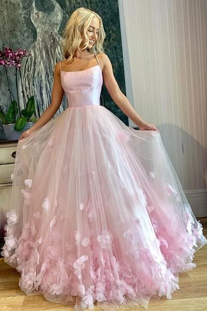 Handmade Floral Pink Spaghetti Straps University Prom Dress Live Out Girl’s Dreams - Click Image to Close
