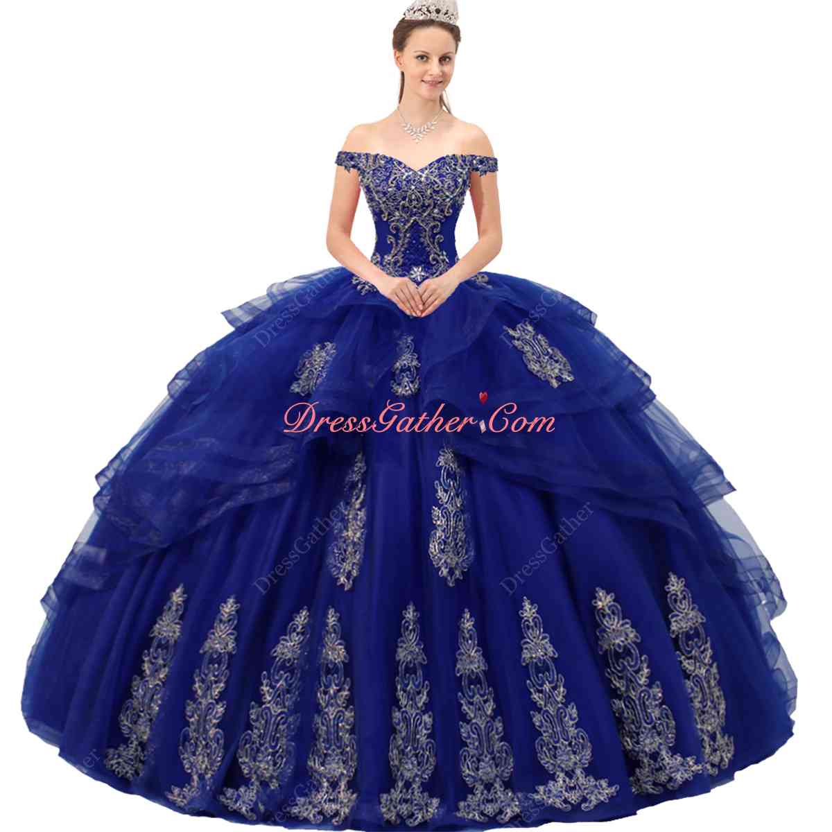 Off Shoulder Glossy Corded Applique Royal Blue Quinceanera Dress XV Anos Quince Vestido De - Click Image to Close