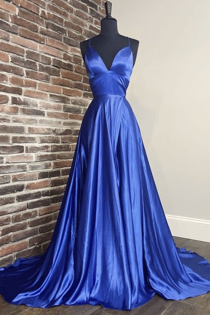 Spaghetti Strap Deep Sweetheart Defined Waist Design Evening Gown Royal Blue - Click Image to Close
