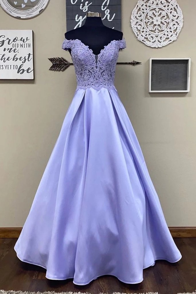 Spring Wear Applique Wives Lavender Satin Long Formal Prom Dress - Click Image to Close