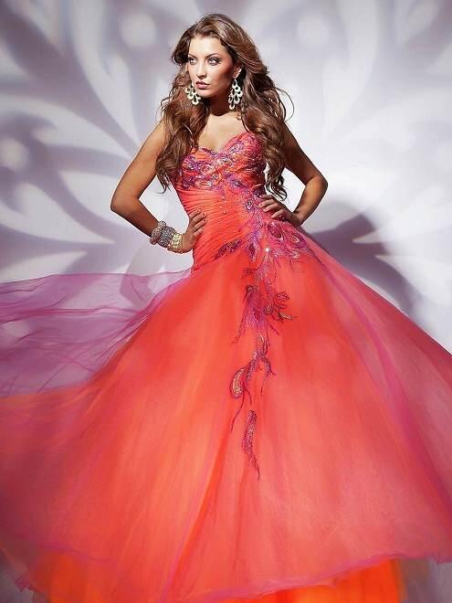 Sweetheart Neckline Multicolor Orange and Purple Floor Length Prom Gowns - Click Image to Close