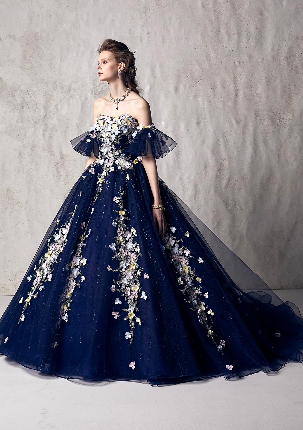 Sweetheart Navy Blue Applique Removable Sleeves Quinceanera Dress With 3D Flowers - Click Image to Close