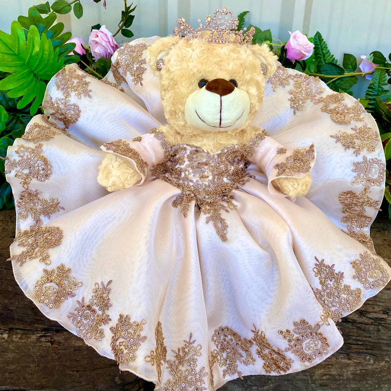 Sweetheart Long Sleeves Appliqued Beading Bear Quinceanera Dress Souvenir - Click Image to Close