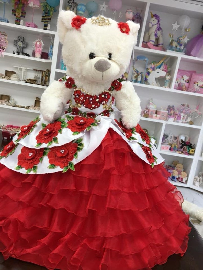 White and Red Quinceanera Dress Same Style Doll Dress Bear Dress Infant Baby Dress - Click Image to Close