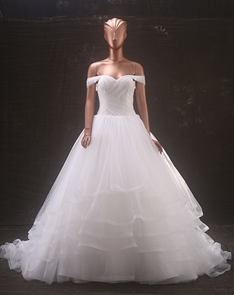 Flat Shoulder Crossed Ruching Corset Layers Horshair Puffy Elegant Wedding Bridal Dress