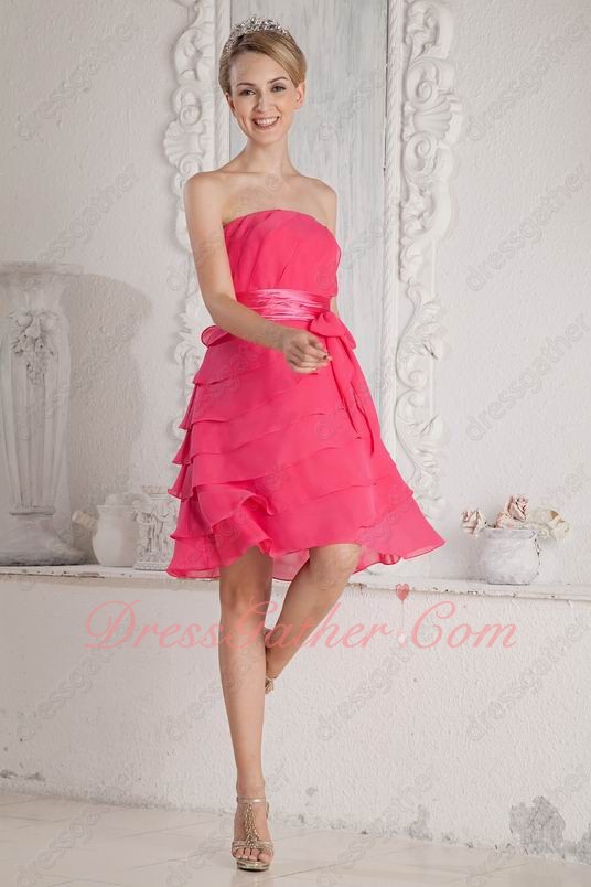 Lovely Layers Skirt Hot Pink Chiffon Wedding Bridesmaid Dress With Sash - Click Image to Close