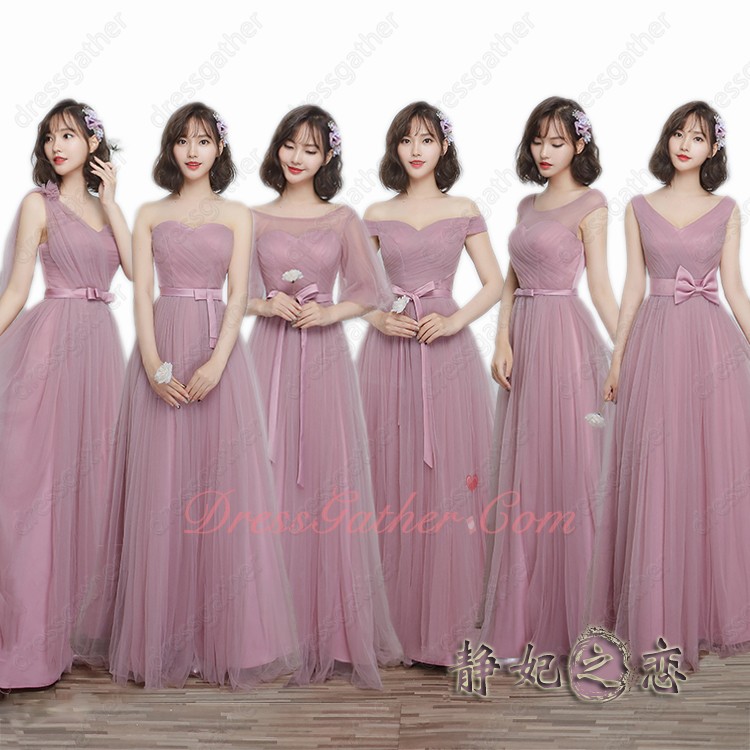 Floor Length Mesh Cameo Brown Dust Rose Ladybro Group Bridesmaid Series Dresses Elegant - Click Image to Close