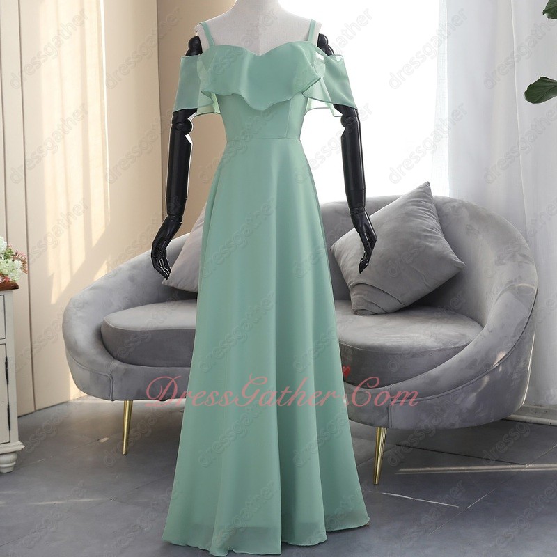 Dark Mint Green Falbala Spaghetti Straps Flowing Chiffon 2023 Wedding Bridesmaid Dress - Click Image to Close