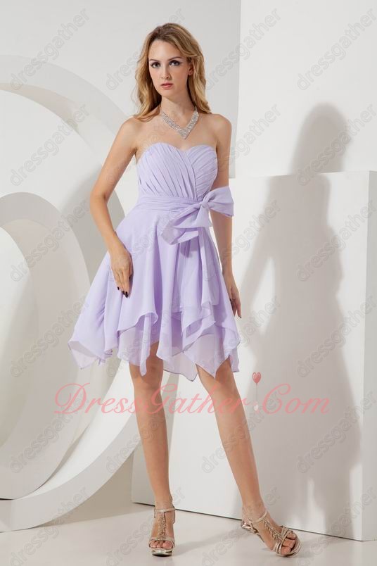 Cute Lilac Chiffon Various Lengths Hemline Junior Bridesmaid Dress With Bow Design - Click Image to Close