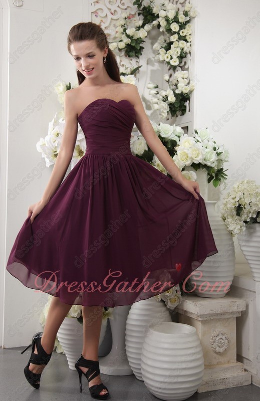 Elegant Purple Sweetheart Knee-length Chiffon A-line Silhouette Bridesmaid Dress - Click Image to Close