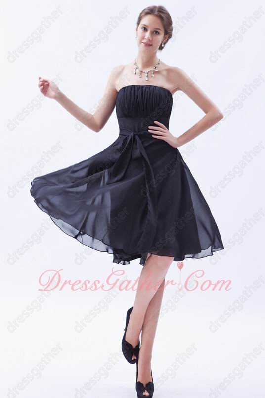 Attend Wedding Ceremony Strapless Knee Length Black Bridesmaid Dress Cheap - Click Image to Close