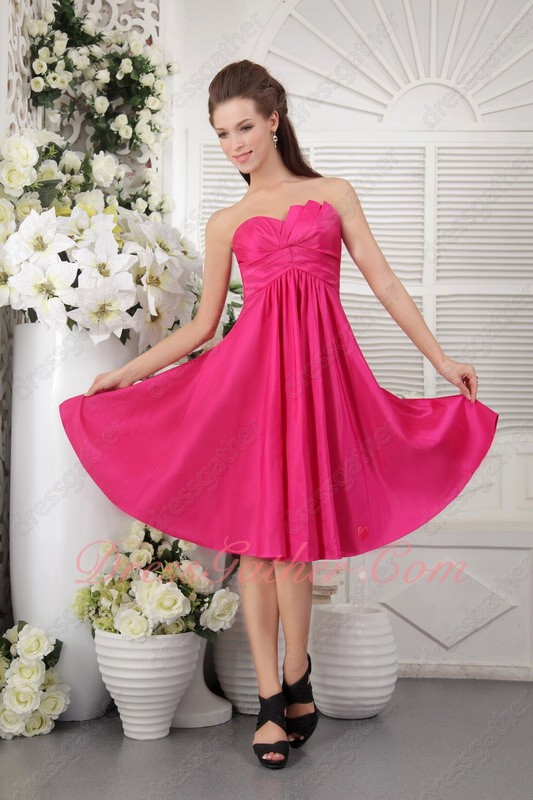 Empire Waist Hot Pink Taffeta Junior Girls Bridesmaid Dress Pin-tucks Skirt - Click Image to Close