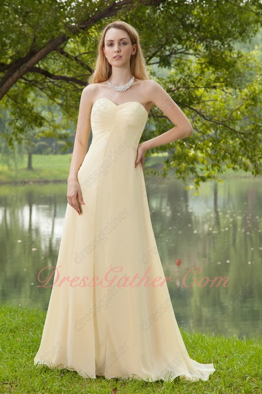 Modest Light Yellow Chiffon Bridesmaid Dress Sweetheart Floor Length - Click Image to Close