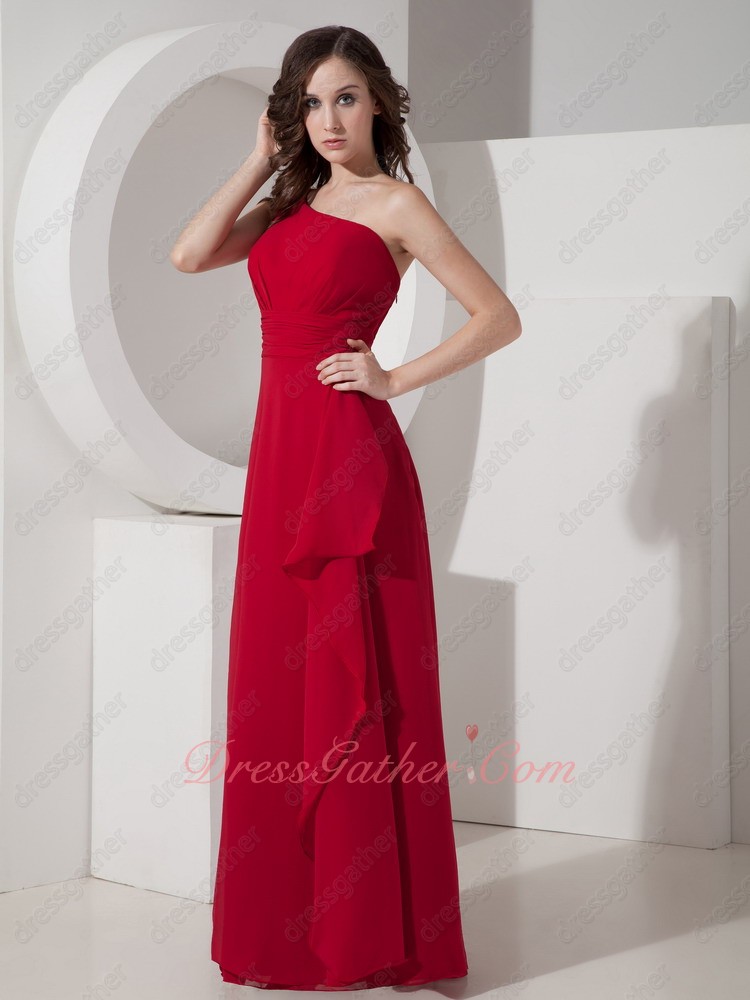 Ordinary Style One Shoulder Wine Red Chiffon Romantic Bridesmaid Dress Floor Length - Click Image to Close