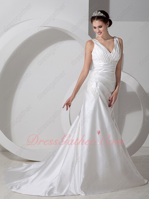 Simple V Neck Open Back Ivory Formal Prom Dress With Chapel Train - Click Image to Close