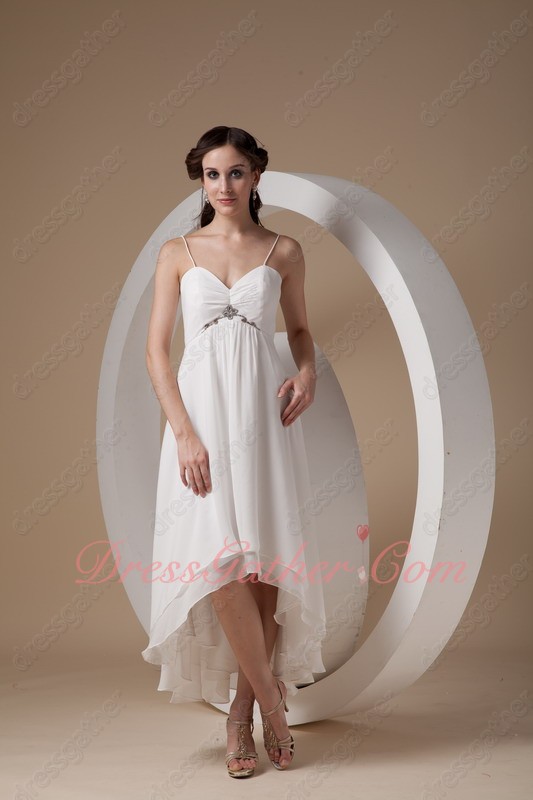 Spaghetti Straps Off White High-low Layers Chiffon Beach Wedding Dress Journey - Click Image to Close