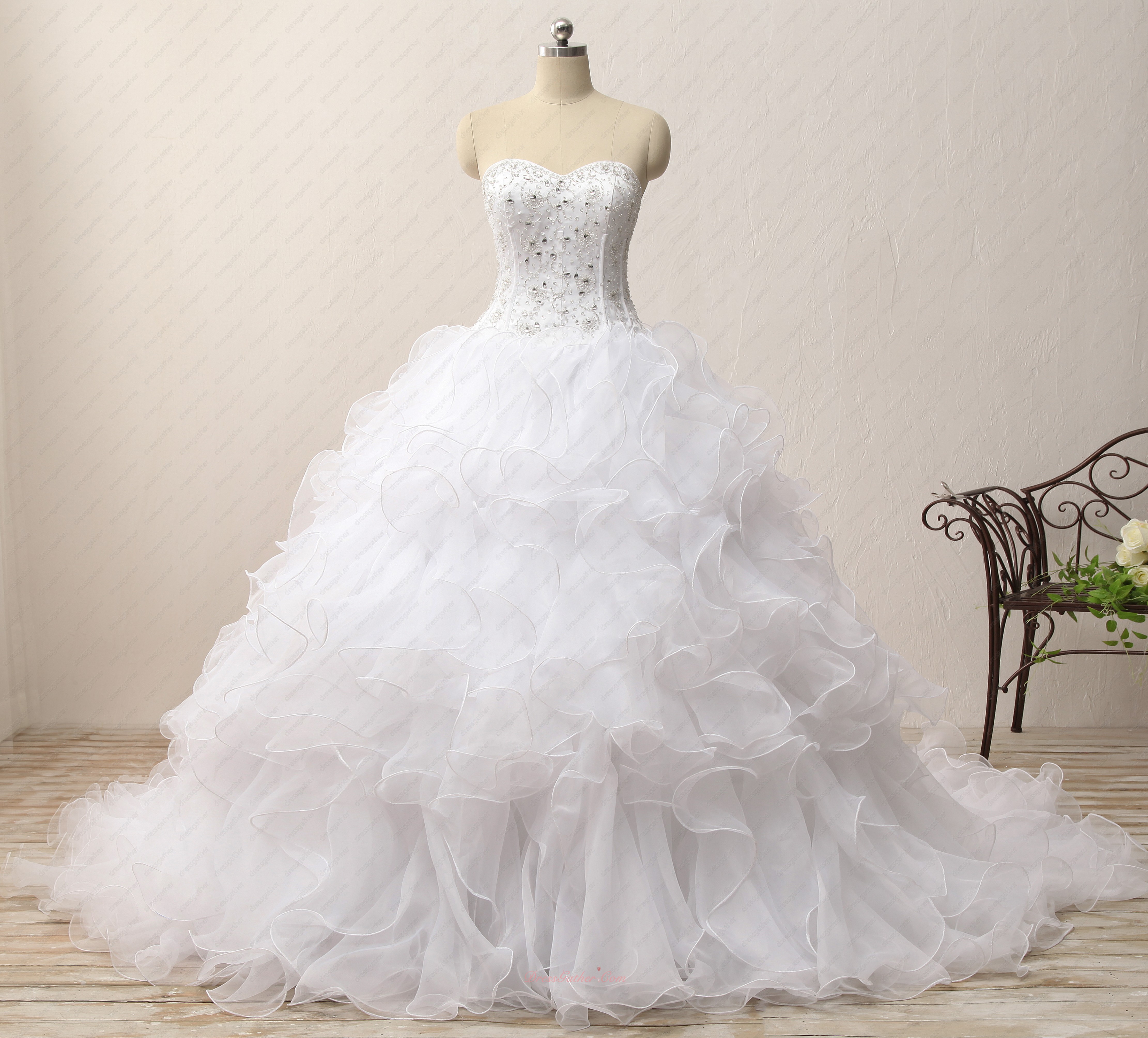Wavy Waterfalls Skirt Chapel Train Court Destination White Wedding Gowns Promotion - Click Image to Close
