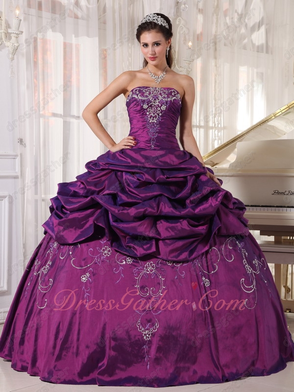 Archaic Dark Purple Quinceanera Season Dress Half Bubble and Flat Embroidery Skirt - Click Image to Close