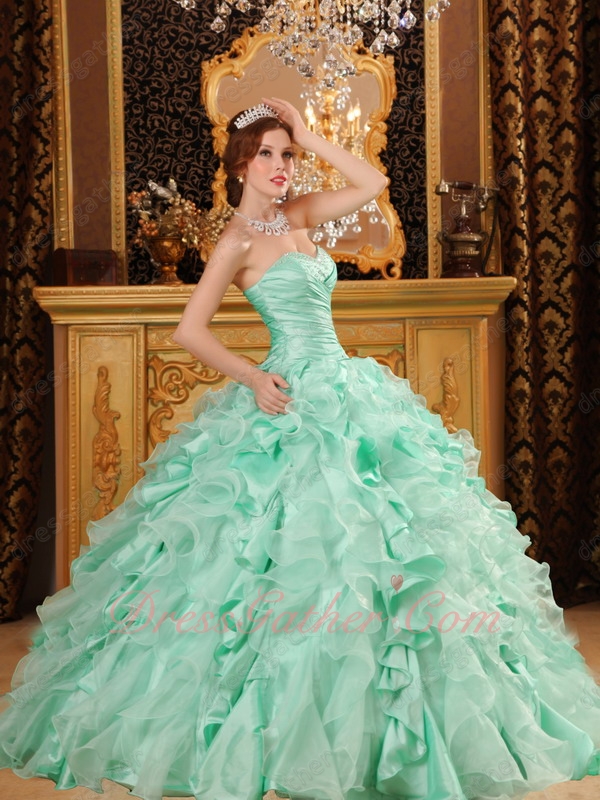 Fresh Apple Green Taffeta and Organza Mixed Ruffles Evening Ball Gown With Slip - Click Image to Close