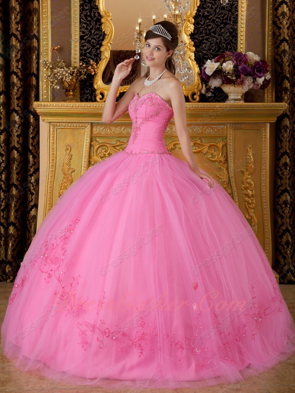 Best Deals Rose Pink Nature Waistline Quinceanera Gown With Embroidered Bottom Skirt - Click Image to Close