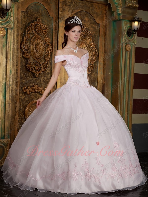Off Shoulder Palest Light Pink Elegant Quinceanera Prom Ball Gown Girl Princess - Click Image to Close