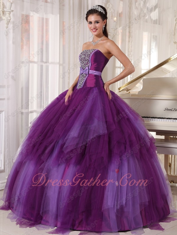 Strapless Mauve/Deep Lavender Contrast Color Military Prom Ball Gown - Click Image to Close