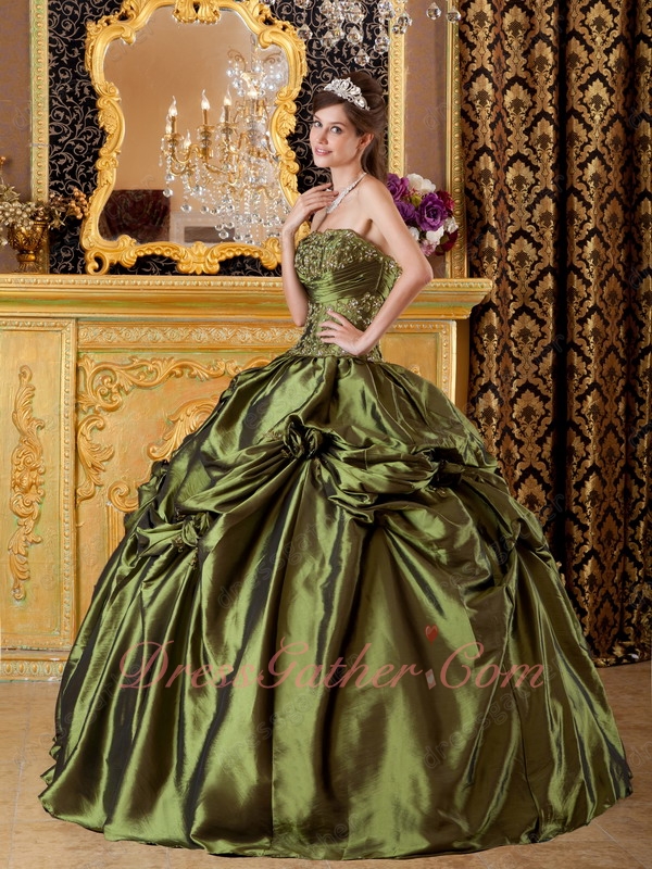 Olive Green Taffeta Strapless Bubble Prom Quinceanera Dress Low Price High Quality - Click Image to Close