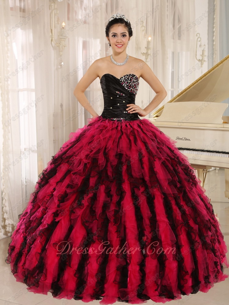 Black and Coral Mingled Circular Ruffles Pretty Military Evening Ball Gown - Click Image to Close