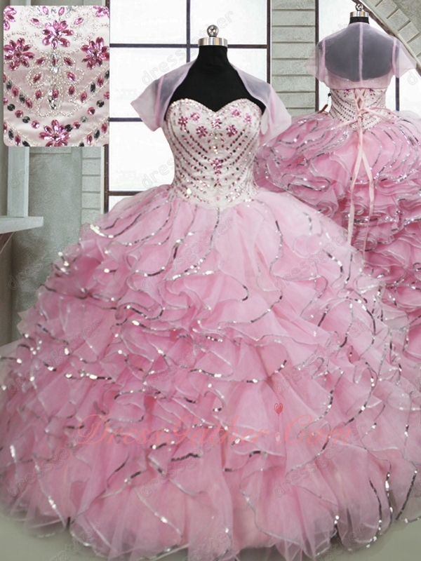 Silver Sequin Edge Organza Ruffles Skirt Fotos De Quinceanera 2023 For 16 Years Old - Click Image to Close