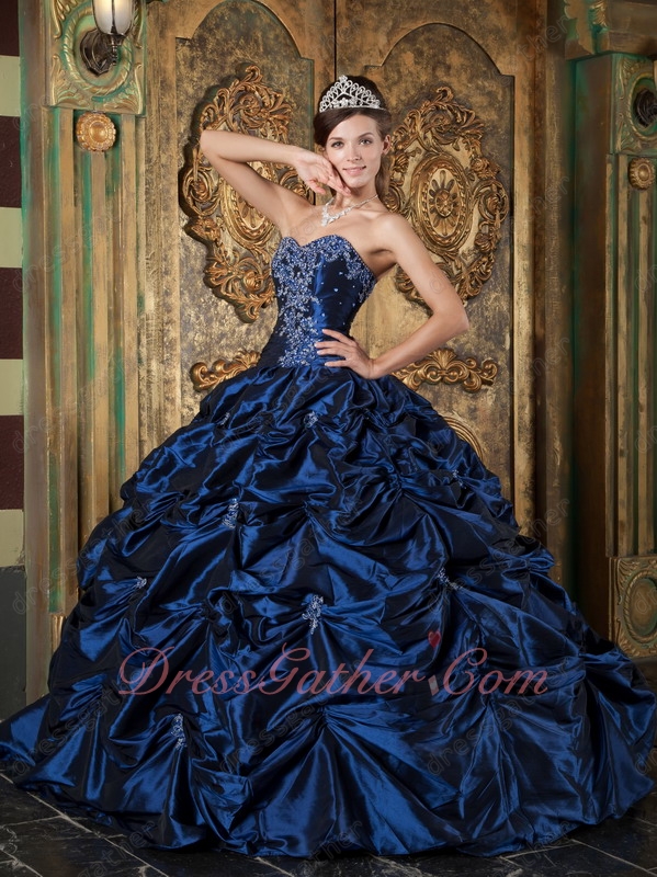 Dignified Bubble Picks-up Fluffy Navy Blue Taffeta Quinceanera Sweet 16 Court Gown - Click Image to Close
