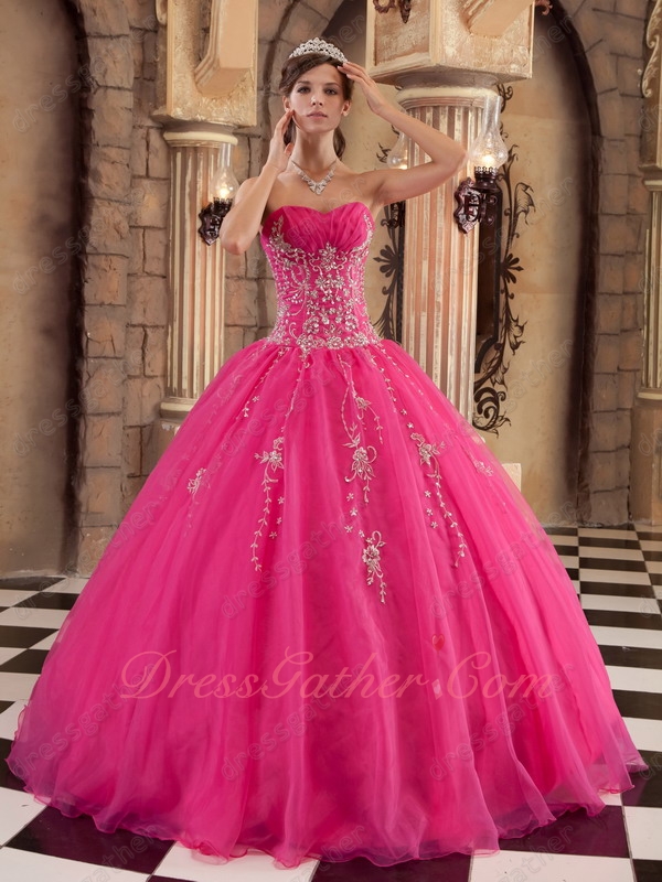 Western Quince Military Ceremony Dancing Flat Hot Pink Ball Gown Silver Embroidery - Click Image to Close
