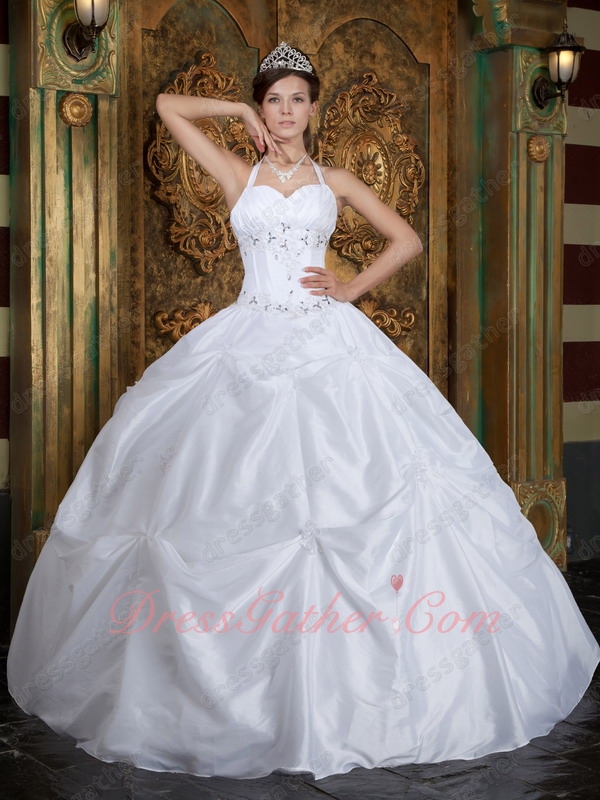 Simple Halter Picks-up Skirt Pure White Taffeta Designer Quinceanera Gown Cheap - Click Image to Close