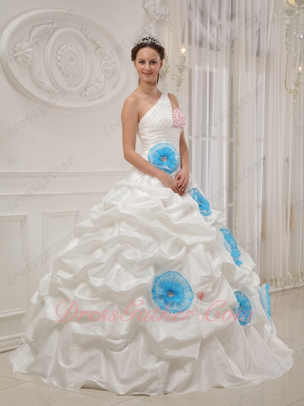Princess One Shoulder Ivory Quinceanera Ball Gown With Aqua 3D Lotus Flower - Click Image to Close