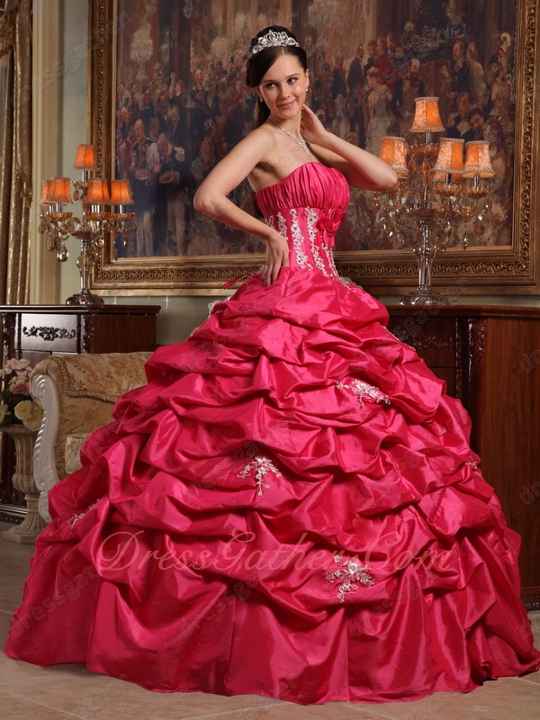 Strapless Coral Red Full Bubble Ball Gown For Quinceanera/Military Party Low Price - Click Image to Close