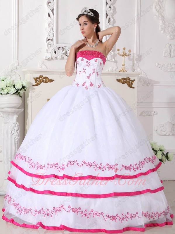 Lolita Fuchsia/Hot Pink Embroidery and Tipping White Quince Ball Dress Theme Color - Click Image to Close