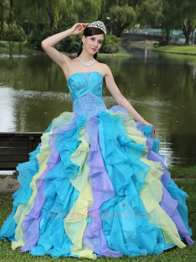 Cyclic Serried Ruffles Mixed Daffodil/Aqua/Liac Quinceanera Ball Gown Colorful 2023 - Click Image to Close