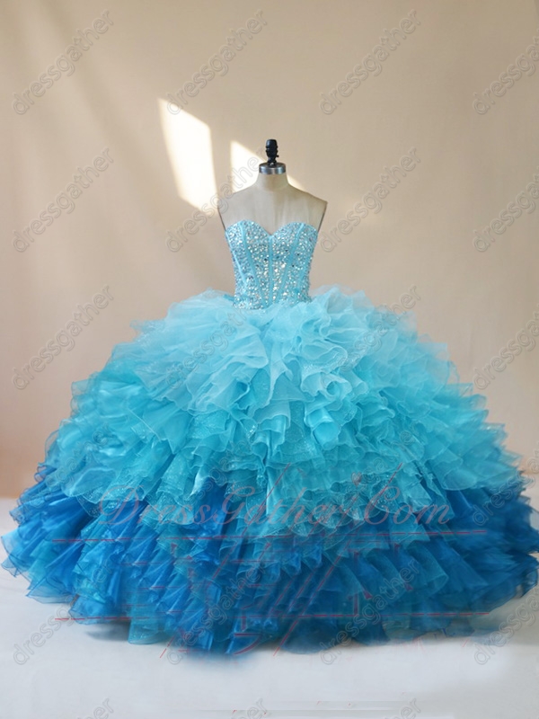 Three Layers Organza Wave Waterfalls Colorful Quinceanera Cake Ball Gown Girls - Click Image to Close