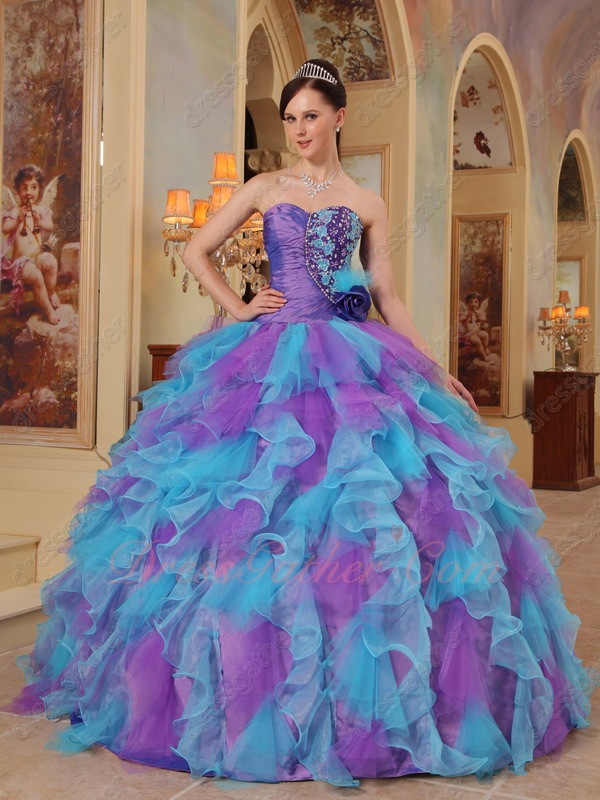 Top Seller Ruffles Aqua and Mauve Puffy Skirt Custom Made Quinceanera Prom Gown - Click Image to Close