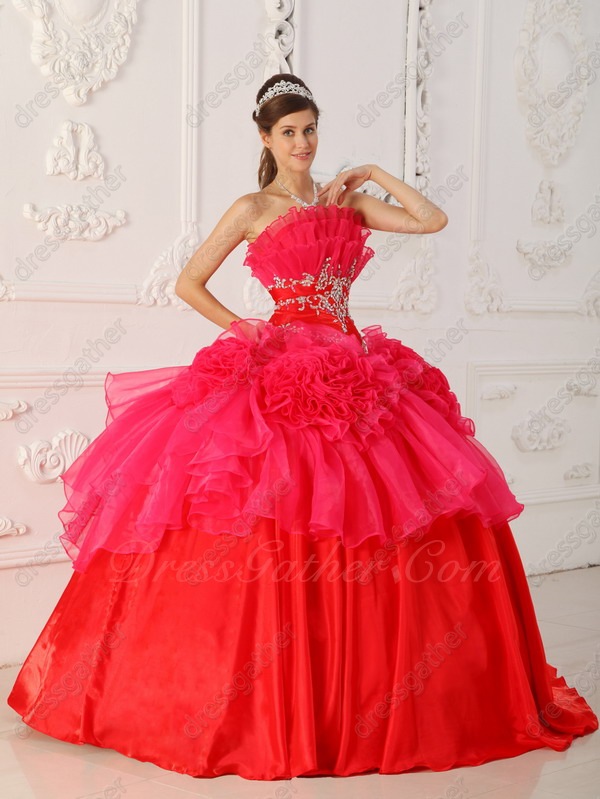 Low Price Layers Flouncing Neckline Hot Pink/Red Quinceanera Ball Gown Sale - Click Image to Close